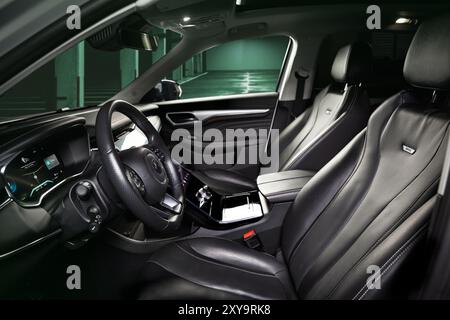 Vinnitsa, Ukraine - February 03, 2024: MG Marvel R luxury electric SUV interior featuring advanced touchscreen and modern design Stock Photo
