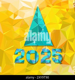 Happy new year 2025. Christmas tree of triangles. hand drawing. Not AI, Vector illustrations. Stock Vector