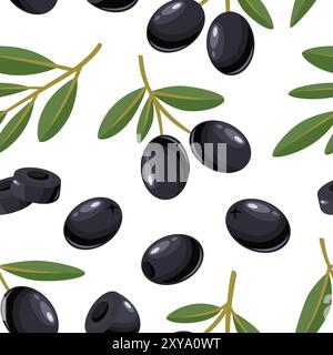 Vector Seamless Pattern with Flat Vector Green Olives. Olive Berries on a Branch. Hand Drawn Olive Tree Berry Design Template for Olive Oil Products Stock Vector