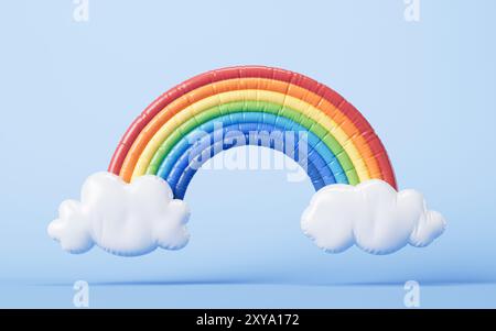 Inflatable cartoon style rainbow balloon, 3d rendering. 3D illustration. Stock Photo