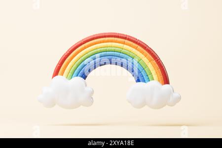 Inflatable cartoon style rainbow balloon, 3d rendering. 3D illustration. Stock Photo