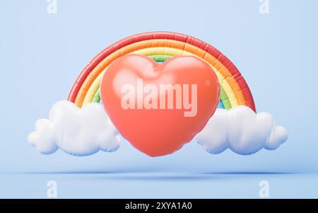 Inflatable heart shape balloon, 3d rendering. 3D illustration. Stock Photo