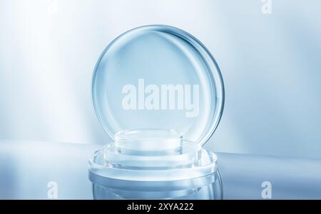 Transparent glass stage background, 3d rendering. 3D illustration. Stock Photo