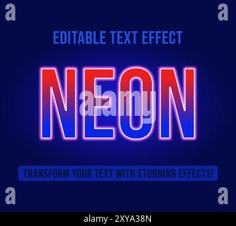 Editable text effects with glowing red blue neon theme, Customizable and Ready to Use. Stock Vector