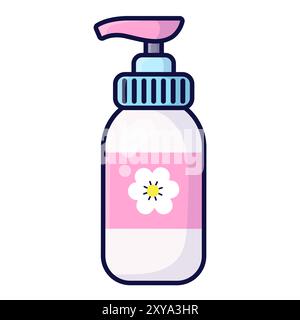 Bottle with dispenser. Liquid soap. Body cream. Vector illustration on white background. Stock Vector