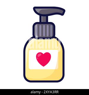 Bottle with dispenser. Liquid soap. Body cream. Vector illustration on white background. Stock Vector