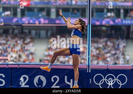 Paris, Ile de France, France. 2nd Aug, 2024. TATIANA GUSIN (GRE) of Greece, competes in the Women's High Jump at the Stade de France Stadium during the 2024 Paris Summer Olympics in Paris, France. (Credit Image: © Walter Arce/ZUMA Press Wire) EDITORIAL USAGE ONLY! Not for Commercial USAGE! Stock Photo