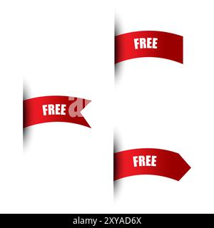 Set of red banners. Bold free text. Marketing promotion labels. Stock Vector