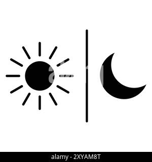 Sun and moon vector icon. Day and night sign. Dark and light mode. Screen brightness and contrast level sign. Stock Vector