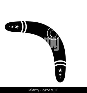 Boomerang vector icon. Karma sign. Old weapon. Black silhouette. Traditional Aboriginal Throwing Tool and Cultural Symbol. Stock Vector