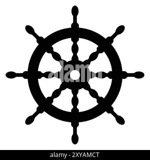 Ship steering wheel icon. Nautical Boat Captain wheel. Rudder boat silhouette. Handle timon. Maritime steer. Vector illustration. Stock Vector