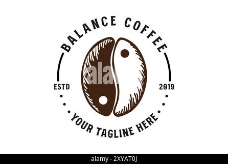 Vintage Retro Balance Yin Yang Roasted Coffee Bean Logo Design for Cafe or Product Label Stock Vector