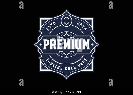 Vintage Retro Blue Square Badge Emblem Label Logo Design Stock Vector