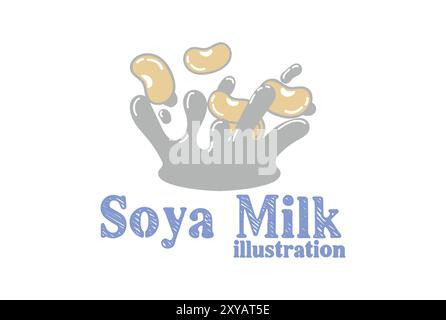 Simple Minimalist Splash Milk with Soya Bean Icon Illustration Product Design Vector Stock Vector