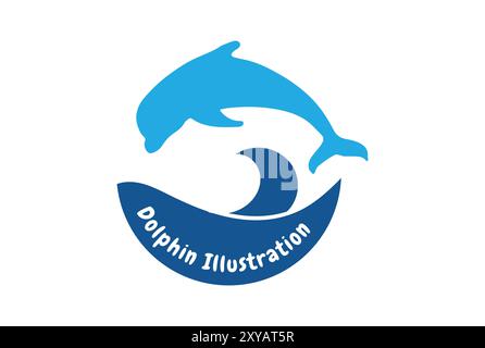 Ocean Sea Wave with Jumping Dolphin Icon Illustration Vector Stock Vector
