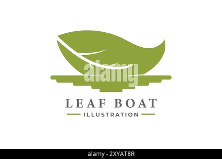 Simple Minimalist Floating Fresh Green Leaf Boat Ship on the River Creek Lake Icon Illustration Vector Stock Vector