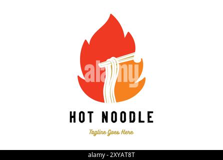 Modern Fire Flame Hot Spicy Noodle Food For Oriental Asian Restaurant Icon Illustration Vector Stock Vector
