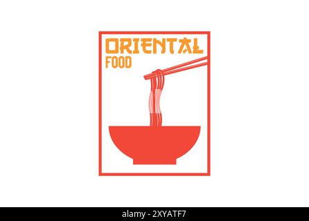 Square Noodle Bowl with chopstick for restaurant and beverages design icon illustration vector Stock Vector