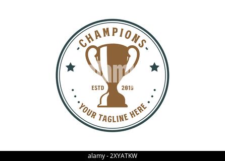 Circular Vintage Retro Champion Trophy Cup Badge Emblem Label for Sport Bar Club Logo Design Inspiration Stock Vector