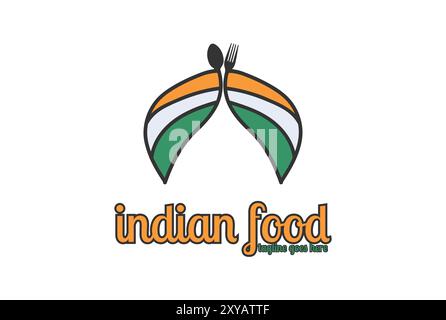 Turban Spoon Fork with Indian Flag Color for Food Restaurant Logo Design Stock Vector
