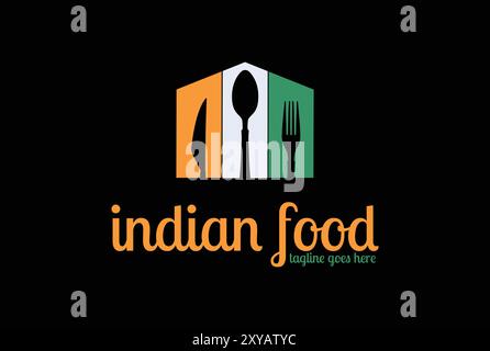 Spoon Fork Knife with Indian Flag Color for Food Restaurant Logo Design Stock Vector