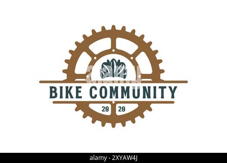 Vintage Bike Gear and Helmet for Bicycle Cycling Sport Club Community Logo Design Stock Vector