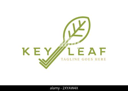 Simple Minimalist Fresh Green Key Leaf Tree Plant Logo Design Stock Vector