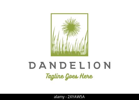 Square Beauty Dandelion Flower Grass Logo Design Vector Stock Vector