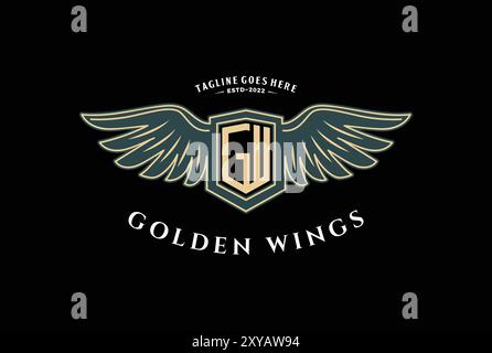 Vintage Retro Elegant Golden Wings with Shield Logo Design Inspiration Stock Vector