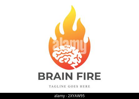 Colorful Modern Hot Smart Brain Fire Flame Logo Design Stock Vector