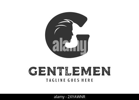 Initial Letter G with Man Male Face for Strong Gentlemen Masculine Logo Design Stock Vector