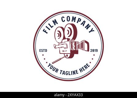 Vintage Retro Video Camera Badge Emblem Label for Cinema Movie Production Logo Design Vector Stock Vector