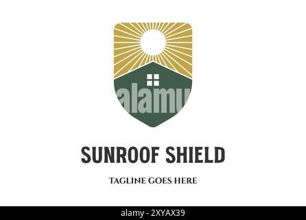 Sun Roof House Shield for Protect or Protection Logo Design Stock Vector