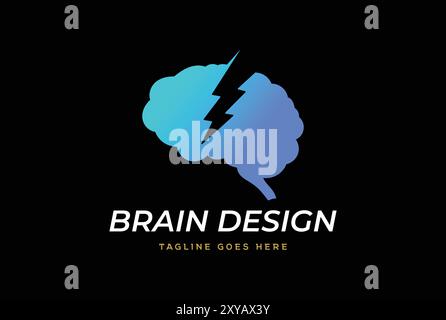 Simple Modern Brain with Thunder Light for Mind Smart Power Energy Logo Stock Vector
