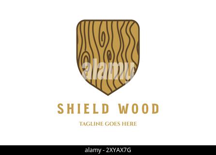Simple Wooden Shield for Security Secure Safe Protect Protection Logo Design Vector Stock Vector