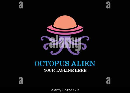 Simple Minimalist Modern Squid Octopus Alien UFO for Space Science Logo Design Stock Vector