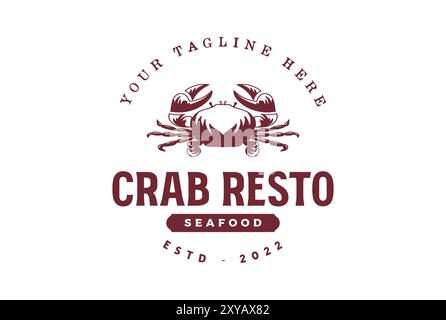 Classic Vintage Retro Seafood Red Crab Restaurant Logo Design Icon Vector Typography Stock Vector