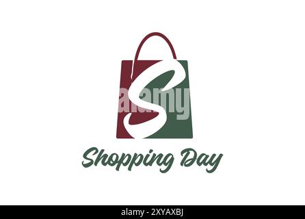 Simple Minimalist Initial Letter S with Shopping Bag for Sale Discount Promo Store Logo Design Stock Vector