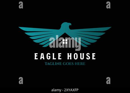 Eagle Hawk Falcon Bird House for Real Estate Mortgage Property Logo Icon Illustration Design Vector Stock Vector