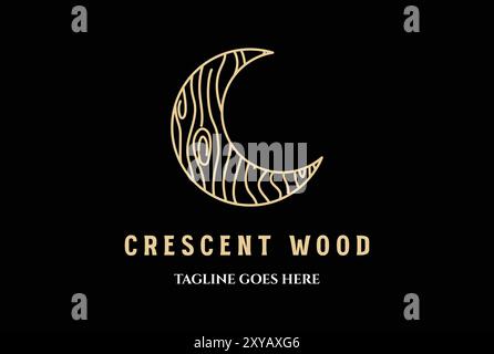 Simple Elegant Golden Wooden Crescent Moon Wood Logo Icon Illustration Design Vector Stock Vector