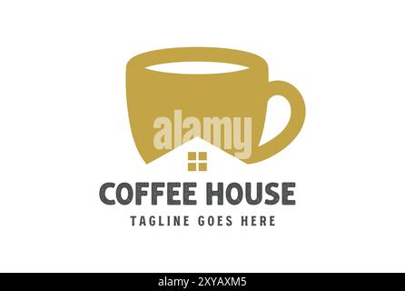 Simple Minimalist Coffee Cup with House for Cafe Bar Restaurant Logo Design Stock Vector