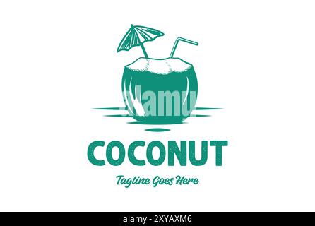 Vintage Retro Beach Fresh Coconut Drink for Cafe Restaurant Logo Stock Vector