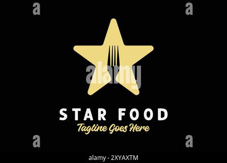 Simple Minimalist Golden Star with Fork for Favorite Food Logo Stock Vector