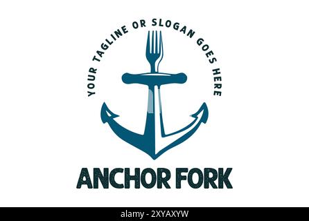 Retro Anchor Fork for Nautical Beach Food Restaurant Logo Design Stock Vector