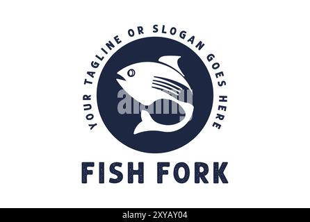 Simple Minimalist Fish with Spoon Fork for Seafood Restaurant or Product Label Logo Stock Vector