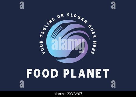Circle Planet Earth Moon Globe Spoon Fork for Restaurant Food Logo Design Vector Stock Vector