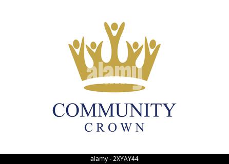 Golden Human Crown for Unity Diversity Community Charity Foundation Logo Design Stock Vector