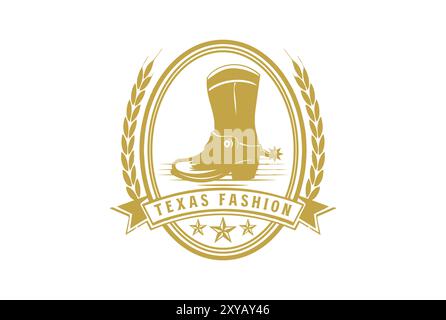Vintage Retro Cowboy Texas Boots Shoes for Gentlemen Masculine Fashion Logo Stock Vector