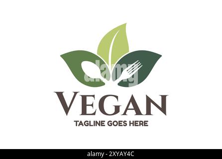 Green Leaf Leaves Bud with Spoon Fork for Diet or Healthy Food Logo Design Stock Vector