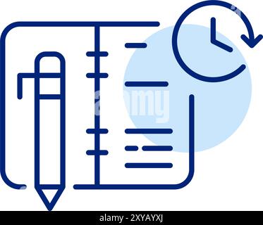 Weekly planner, pen and clock. Pixel perfect, editable stroke icon Stock Vector